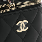 Lambskin Quilted Top Handle Mini Vanity Case With Chain Black Pink