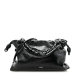Patent Lambskin Donut Chain Large Flamenco Knot Clutch Black