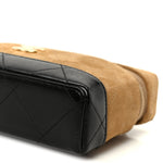 Suede Calfskin Shiny Lambskin Stitched Top Handle Slim Vanity Case With Chain Beige Black