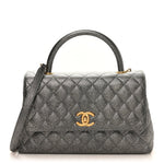 Metallic Caviar Quilted Small Coco Handle Flap Silver