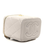 Lambskin Quilted Pearl Crush Mini Vanity Case With Chain Grey