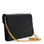 Grain De Poudre Matelasse Chevron Monogram Chain Wallet Black