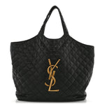 Lambskin Quilted Maxi Icare Shopping Tote Black