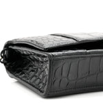 Shiny Calfskin Monochrome Crocodile Embossed Hourglass Chain Bag Black
