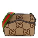 Monogram Jumbo GG Textured Dollar Calfskin Web Messenger Shoulder Bag Camel Ebony New Acero