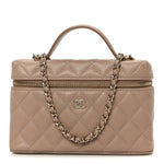 Caviar Quilted Top Handle Slim Vanity With Chain Dark Beige