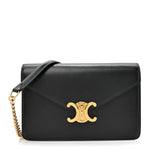 Shiny Calfskin Triomphe Margo Wallet on Chain Black