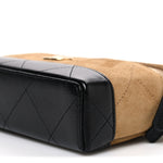 Suede Calfskin Shiny Lambskin Stitched Top Handle Slim Vanity Case With Chain Beige Black