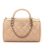 Lambskin Quilted Barrel Clutch With Chain Light Beige