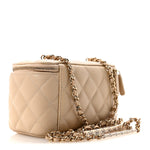 Caviar Quilted Small Tiny CC Vanity Case With Chain Beige