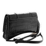 Shiny Calfskin Monochrome Crocodile Embossed Small Hourglass Evening Chain Bag Black