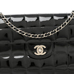 Patent Quilted East West Chocolate Bar Flap Black