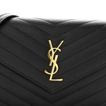 Grain De Poudre Matelasse Chevron Monogram Envelope Chain Wallet Black