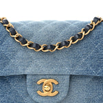Washed Denim Quilted Mini Rectangular Flap Blue