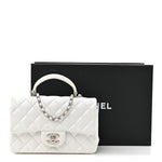 Metallic Caviar Quilted Mini Top Handle Rectangular Flap White
