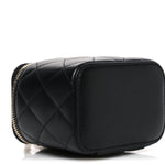 Lambskin Quilted Mini Pearl Crush Vanity Case With Chain Black
