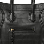 Crocodile Embossed Calfskin Medium Phantom Luggage Black