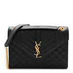 Grain De Poudre Textured Mixed Matelasse Triquilt Medium Monogram Satchel Black
