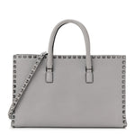 Grained Calfskin Medium Rockstud Double Handle Horizontal Tote Pastel Grey