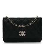 Caviar Quilted Crystal CC Wallet On Chain WOC Black