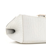 Calfskin Crocodile Embossed Small Hourglass Top Handle Bag White