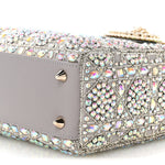 Calfskin Satin Celestial Bead Embroidery Embroidered Small Lady Dior Grey Multicolor