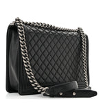 Calfskin Quilted Large Boy Flap Black