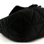 Nylon Velvet Effect Quilted Large Bowling Bag Black