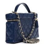 Caviar Quilted Top Handle Slim Vanity With Chain Navy