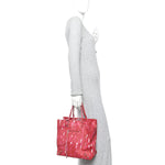Supple Calfskin Printed Papier A5 Zip Around Tote Red Pink White