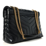 Calfskin Y Quilted Monogram Medium Loulou Chain Satchel Black