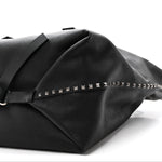 Grained Calfskin Rockstud Travel Tote Bag Black