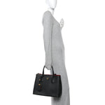 Saffiano Cuir Medium Double Bag Black Fuoco