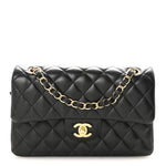 Lambskin Quilted Small Double Flap Black