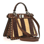 Cuoio Romano Raffia Woven Petite Peekaboo I SEE U Satchel Natural Gianduia
