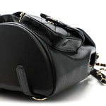 Shiny Caviar Quilted Medium Duma Pockets Drawstring Backpack Black