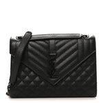 Grain De Poudre Textured Mixed Matelasse Triquilt Medium Monogram Monochrome Satchel Black