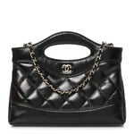 Shiny Crumpled Calfskin Quilted Nano 31 Shopping Bag Black