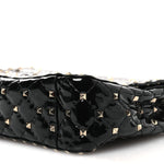 Patent Medium Rockstud Spike Shoulder Bag Black