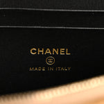 Suede Calfskin Shiny Lambskin Quilted Top Handle Slim Vanity Case With Chain Beige Black
