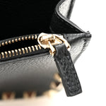 Pebbled Calfskin Rockstud Flap Wallet On Chain Black