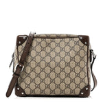GG Supreme Monogram Textured Calfskin Square Messenger Bag Beige Ebony New Acero