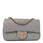 Lambskin Quilted Mini Rectangular Pearl Crush Flap Grey