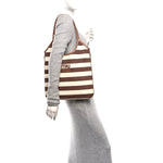 Canvas Calfskin Striped Ivy  Cacao Naturale