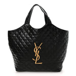 Lambskin Quilted Maxi Icare Shopping Tote Black