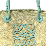Calfskin Raffia Small Anagram Basket Tote Bag Natural Fresh Mint