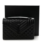 Grain De Poudre Textured Mixed Matelasse Triquilt Medium Monogram Monochrome Satchel Black