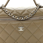 Caviar Quilted Top Handle Slim Vanity With Chain Dark Khaki