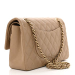Caviar Quilted Medium Double Flap Dark Beige