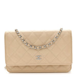Caviar Quilted Wallet on Chain WOC Beige